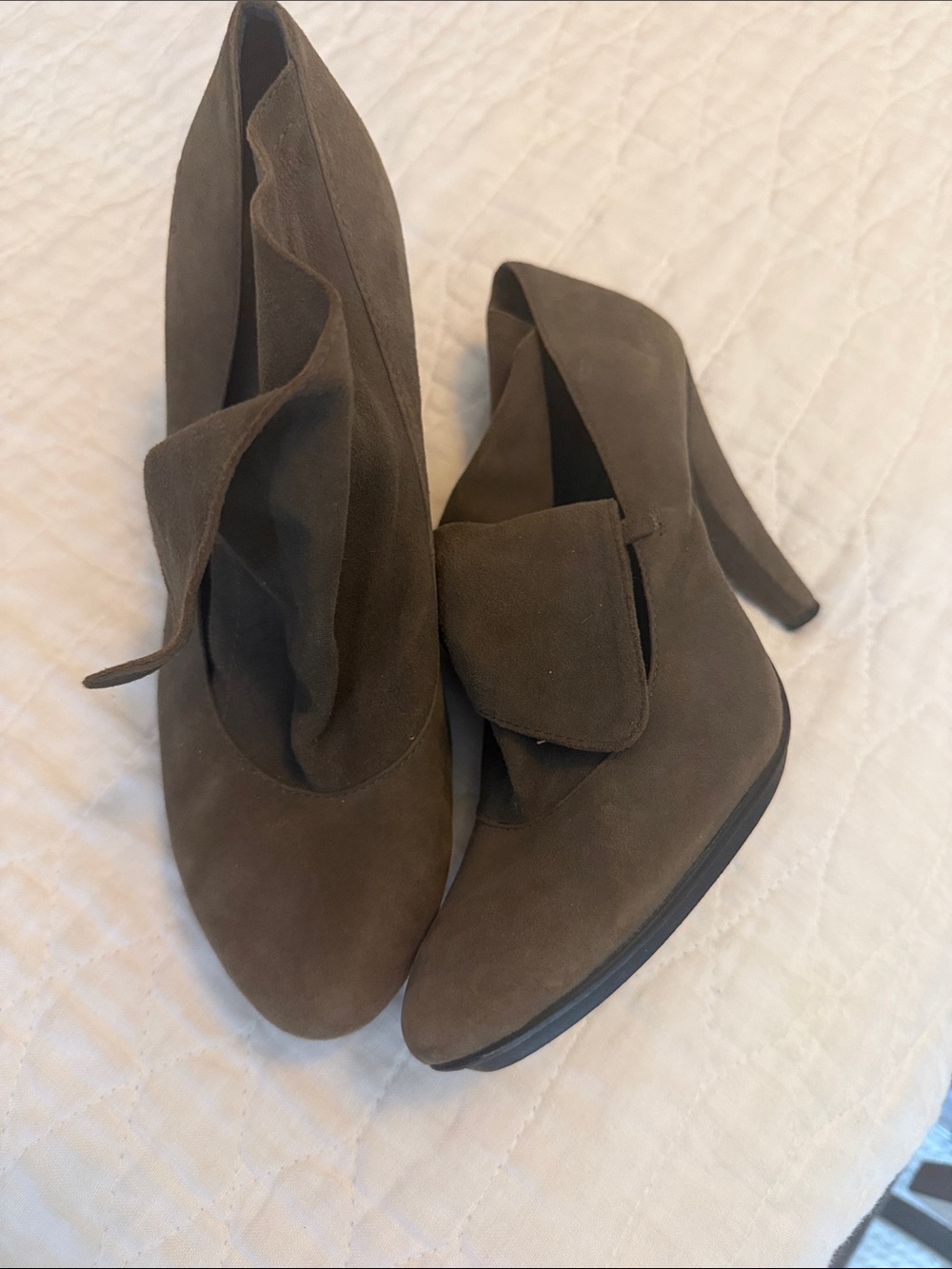 Coach Brown Suede High Heel Booties with Folded Front